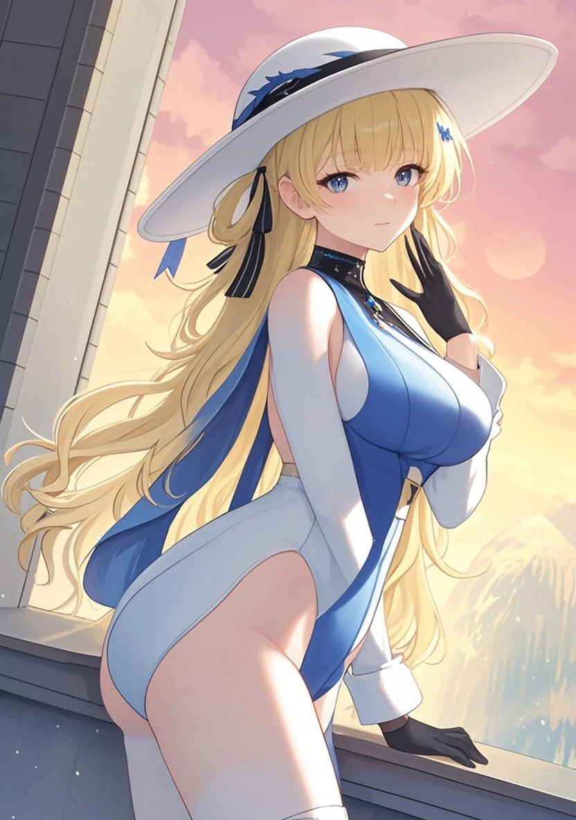 Best image quality、blonde、Lady、Talented and colorful、Beautiful big breasts、Blonde hair and blue eyes、blue eyes、Beautiful Abs、White slingshot swimsuit、smile、The background is outer space、Are standing