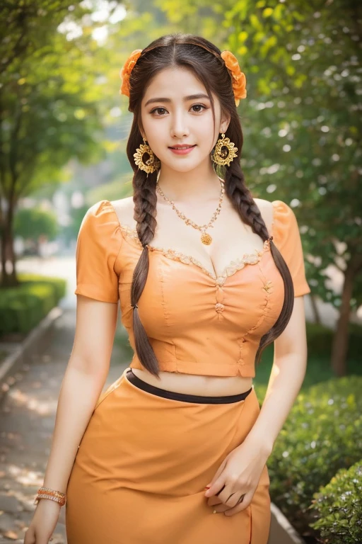 Detailed faces, Clear Face, beautiful girl, (((See the whole body........., Long slender legs.........))), Model Girl, Korean Makeup, Red lips, Black Hair, (((very long hair, Extra long hair))), Medium body, Big breasts, super large breasts,(((emphasis on breasts, breast augmentation))), Thai angel costume, antique, Traditional Thai costumes, high-res, Full body , The stomach was visible.........., I see beautiful legs., Evening Light, Sit on the throne...., Elegant posture, Look straight ahead..........., queen, Red dress, golden kanok pattern