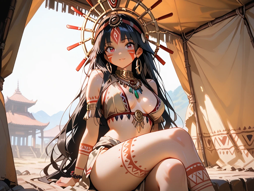 Anime Kawaii sexy Perfect Slim sensual body large breast and huge thighs, An intricate and highly detailed illustration of anime (Young girl). (((Aztec Goddess))) best qualityer, ultra-high resolution, Detailed CG in 4K, work of art, Coyolxauhqui ,moon goddess, aztec mythology, Aztec temple, Aztec clothing, natta, Mexico, aesthetics, Beautiful picture, centered on screen