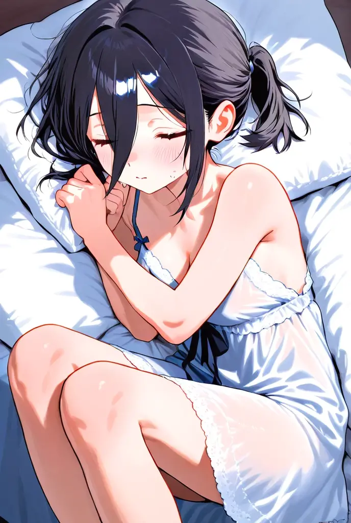 master piece、Highest image quality、highest quality、little face 、((Frustrated expression:1.3))、(tears)、(((not wearing clothes)))、Lying in bed、naked、forced to spread legs、ample breasts、slender body shape、small nipples of cherry color,、She's a pretty girl、animal ears、ample breasts