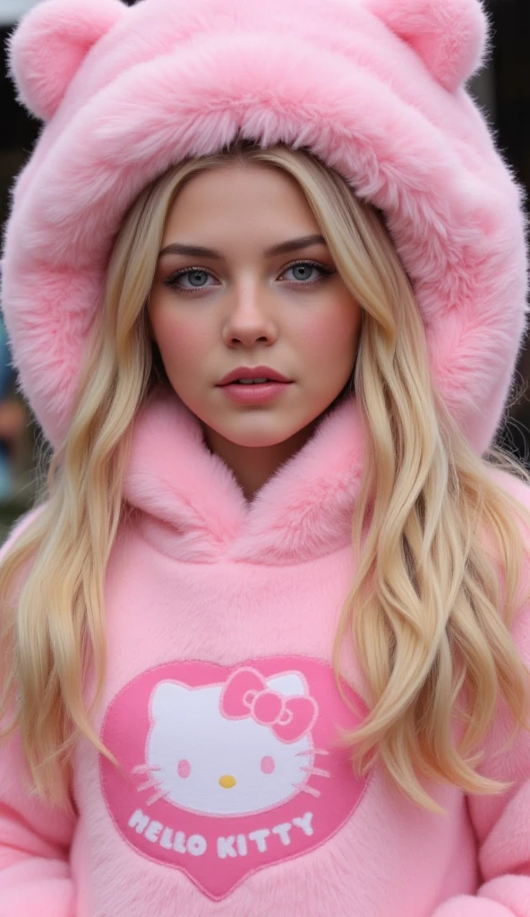 a woman in a pink robe standing in front of a white background, coat for a rave, stylish coat for a rave, pink fur, coat for a rave with fur, neon pink, pink fluffy fur, wearing a pink hoodie, hot pink, furry style, pink clothes, some pink, pink girl, fluffy ebay product, ((pink)), fur coat, fluffy