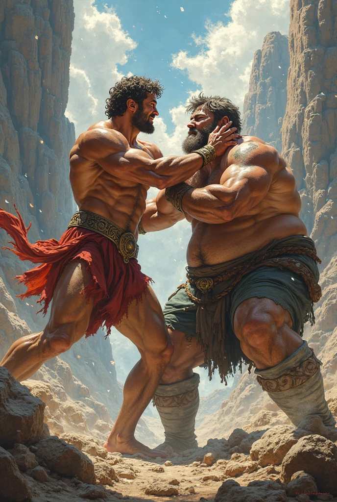 image of the Beast from the movie Beauty and the Beast, a close-up of a man with horned head and blue shorts, muscular, muscular and scary lion, brown blue, muscular, elbow pads, arm bands, topless male, red and white tight pants, underground fight club, standing, smile, (insanely detailed, beautiful detailed face, masterpiece, best quality) solo, beard, school, playground, muscles, facial hair, volumetric lighting, depth of field, wheezing, raised crotch, handsome action, big dynami