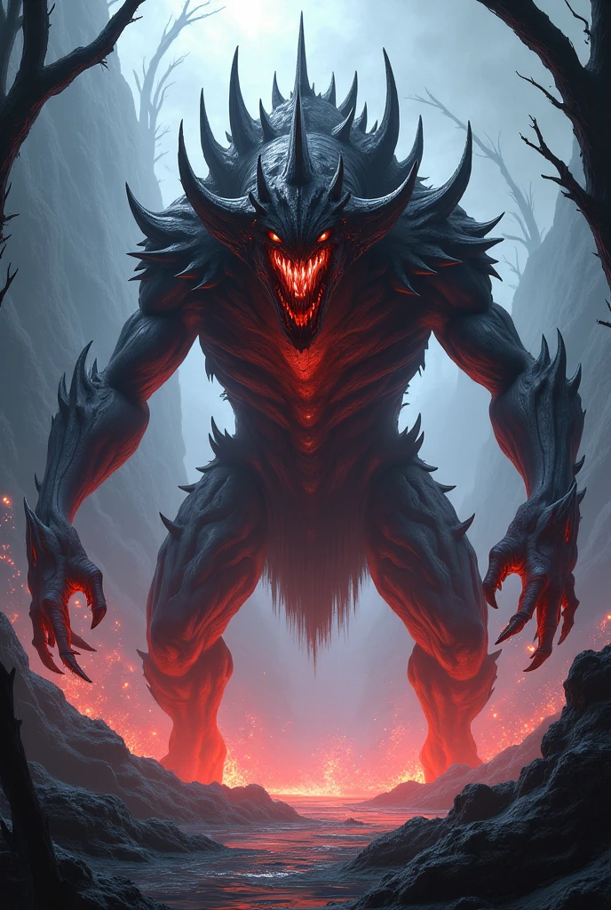 ((best quality)), ((masterpiece)), (detailed), A silhouette of a giant monster made up of writhing worms, with sharp teeth and glowing red eyes.