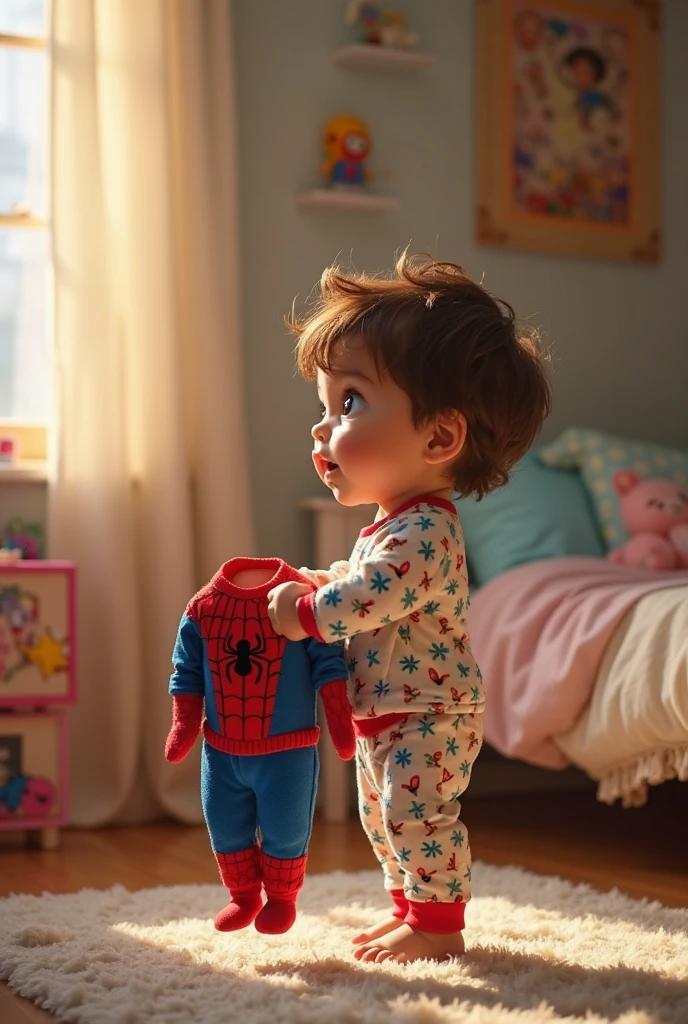 (((Comic Style, cartoon art))). TME0224 (((a angry , 4yo), sideways, with arms crossed style , wearing a spider-man costume. Bad Boy Style . highly detailed, detailed face, realistic, cinematic lighting, studio quality, professional, detailed face, intricate, vivid colors.