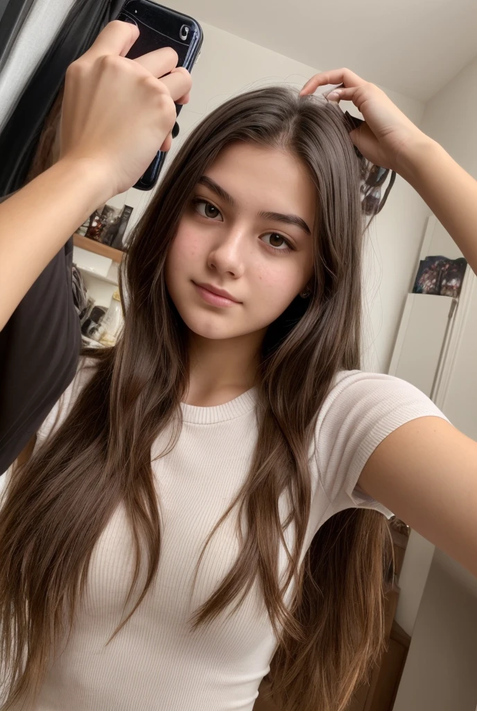 1girl in, age19, Solo, Long hair, Looking at Viewer, brown hair, Bare shoulders, Brown eyes, Full body, a necklace, off shoulders, jacket, Realistic, A sexy