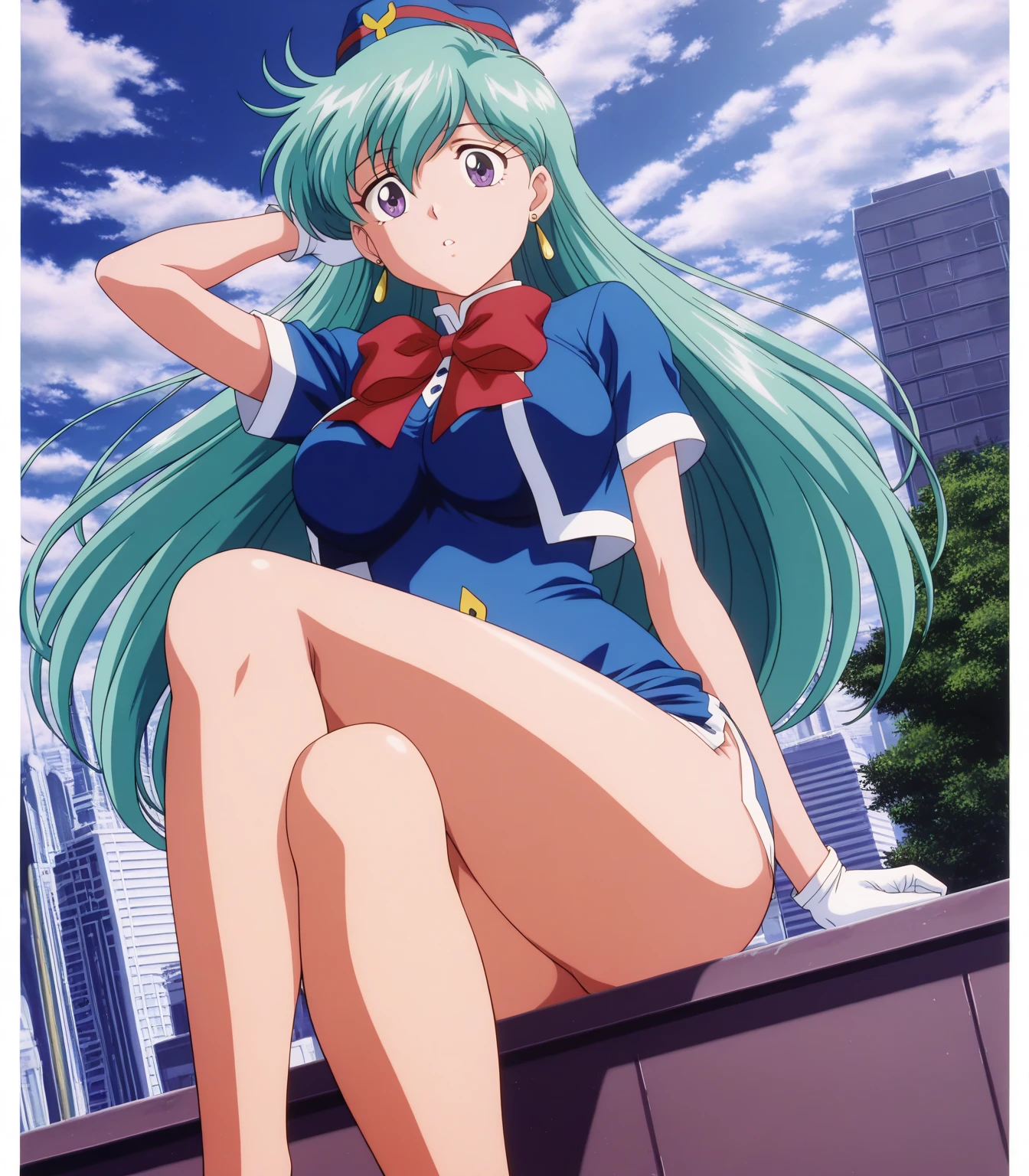 <lora:swatty:0.8>, ãswatty, 1girl, soro, long_hair, blue_eyes, green_hair, floating_hair, hair_rings, earrings,  jewelry,  braid, purple_eyes, medium_breasts,  cleavage, cowboy Shot, smile, blush,
buruma, blush, gym uniform, open mouth, name tag, 
masterpiece, high quality, very_high_resolution, large_filesize, full color, 1990s \(style\), anime, anime_screencap, animated gif, mp4 ,video, animated,