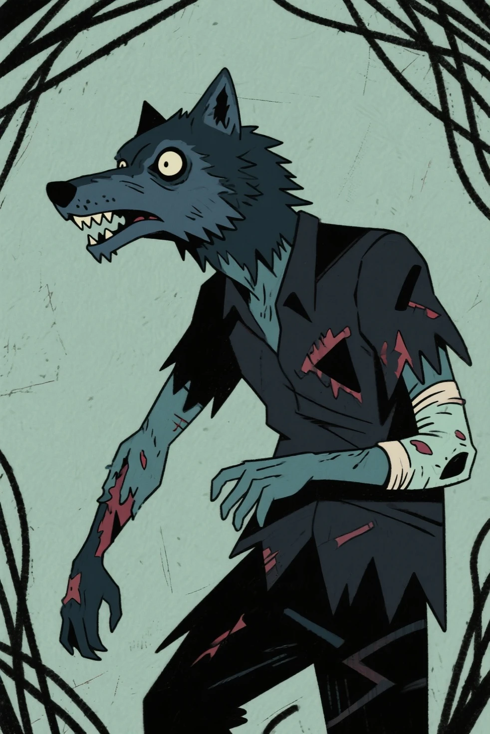 1girl, sharp_teeth, bifurcated jaw, blood from mouth, long tongue, sharp claws, arthropod limbs, exposed bone, tentacles, blood stain, deformed, creature, monster, aliens, no humans, body horror, down jacket, solo, horror \(theme\), outdoors, night, snowing, snowfield, winter, The Thing,