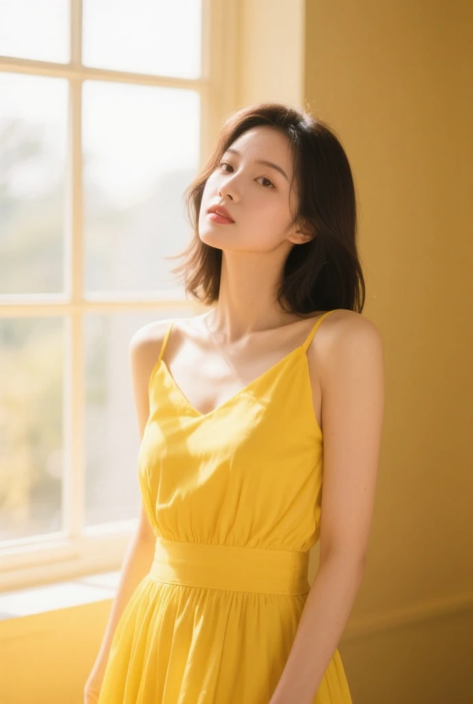 masterpiece, Best Quality, 8K, 20 yo, (Large breast:1.2), cuddly, Solo, sad, close up, Cute, Girly, Delicate girl, Neat and clean beauty, Raw photo, Professional Photography, Portrait, Soft light, Professional Lighting, Back lighting, Upper body, Looking away, Sophisticated, Film grain, (Eyes and faces with detailed:1.0), beautiful straight hair, Medium length hair swaying in the wind, silk blouse,