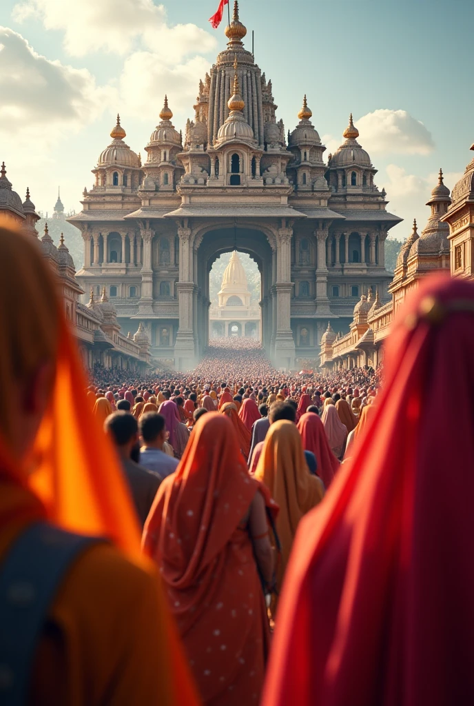 Stones as big as houses and flames and swords fall from the sky down to the Indian royal palace, men and women run in fear, in 1000s