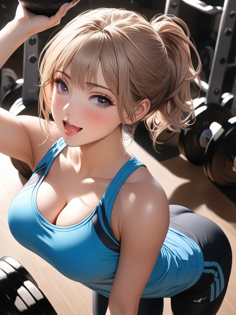 Grass wonder (umamusume) in sexy mini shorts and sports bra, crouched deadlifting with a bar with her back facing a gym mirror, sweating, High Resulution, UHD, detailed image.