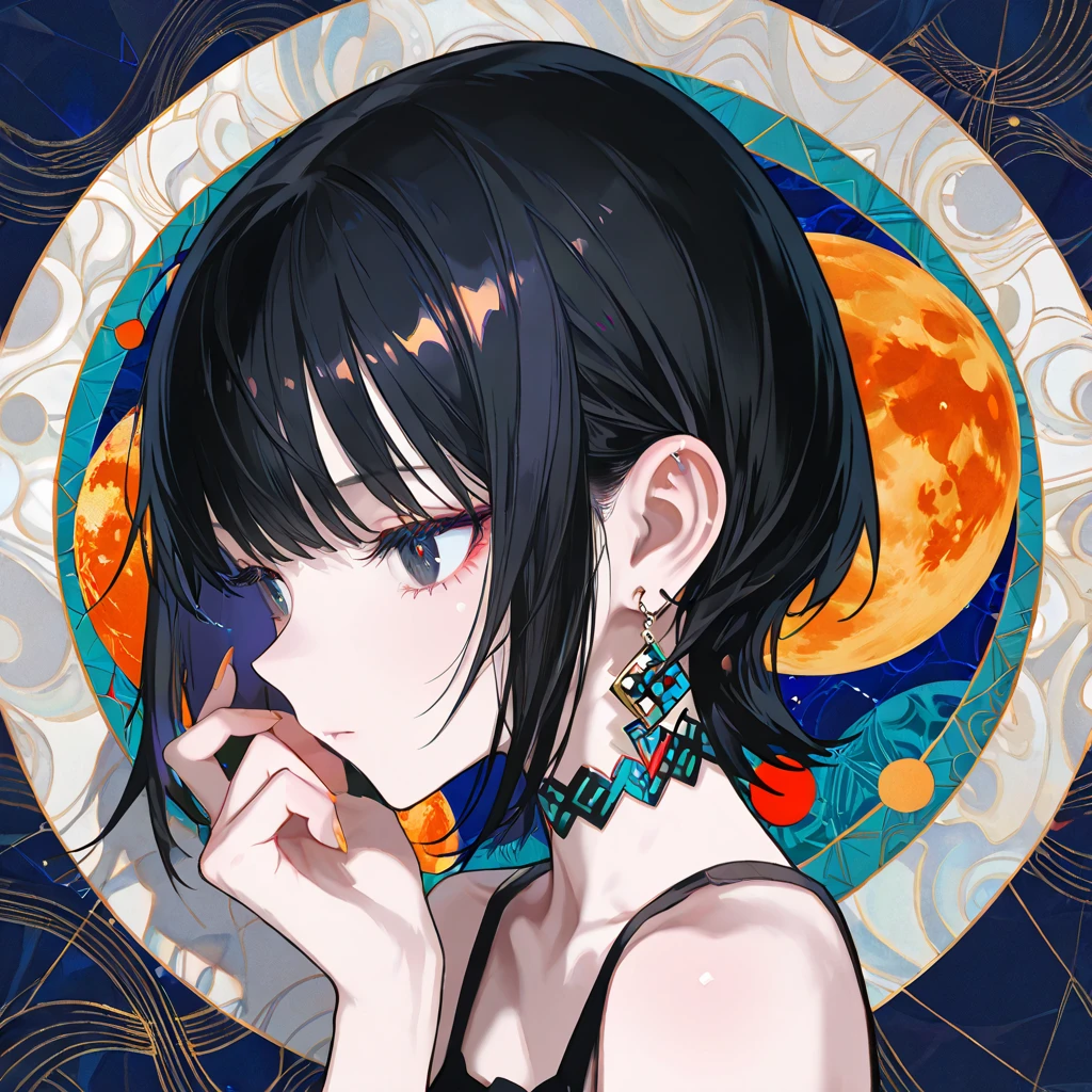 Beautiful girl, black hair, blunt bob haircut, black eyes, pale, gothic, short hair, blunt, sharp
