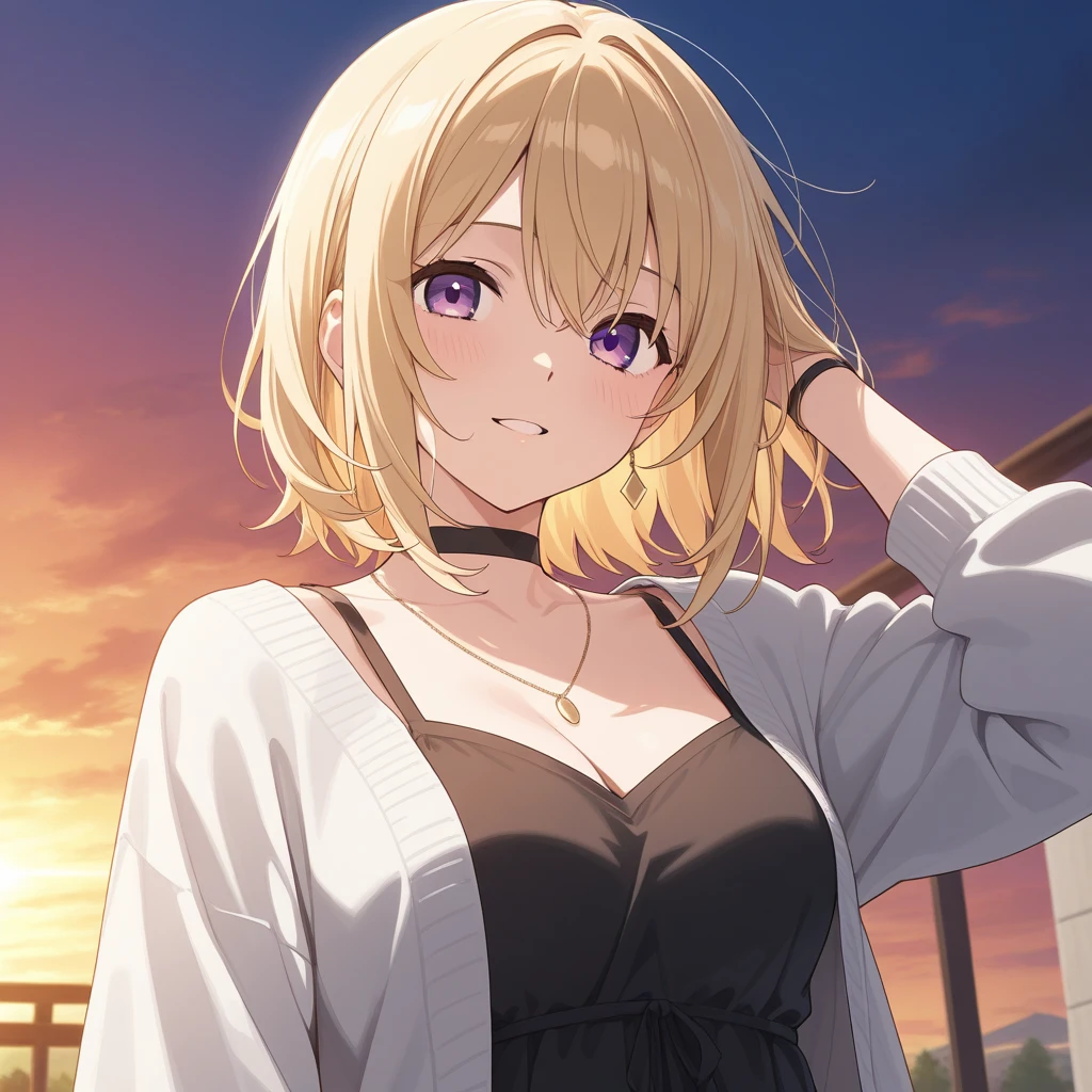finger suking,1girl,<lora:char-mygoä¸è§åè¯ Misumi Uika (Bang dream! Ave Mujica):0.7:lbw=1,0,0,0,0,1,1,1,1,0,0,0,0,0,0,0,0>,
misumi uika,bright blonde hair,purple eyes,shoulder-length hair,white shirt,short sleeves,light_brown_skirt,flat chest,