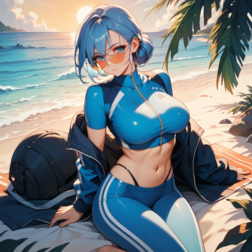 anime, score_9, score_8_up, score_7_up, score_6_up, low angle, score_9. score_8_up, score_7_up, score_6_up, score_5_up, score_4_up, Ela, ela elite \(Rainbow Six Siege\),ela, ela \(Rainbow Six Siege\), sscore_9, score_8_up, score_7_up, score_6_up, supermodel, massive cleavage,((aerobics outfit)),solo focus, in gym,perfect cute face, sweaty, leotard,massive cleavage, big breasts, small waist, big ass,looking at viewer, seductive, sexy pose, , choker, sweat band, neon pink neon elbow gloves, pink neon thigh high leggings, sport shoes, full body in view (head to knees in view), solo, on beach, tropical bay, god rays, s sun, focus on ass