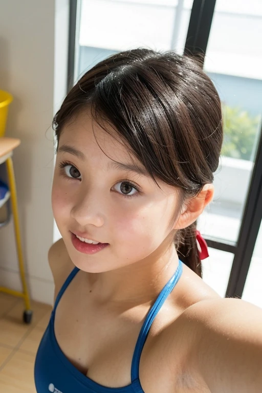 Wearing a blue top、There is a young girl with a yellow flower in her hair, Young Gravure Idol, Young Pretty Gravure Idol, Young Sensual Gravure Idol, Realistic Young Gravure Idol, Ai Yazawa, Ayaka, Young skinny gravure idol, hana yata, Yasumoto Oka, Ayami, Kimi Takemura, ayami koj ima