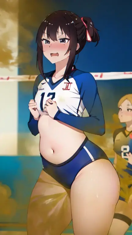 (((side view))), Photo of a indonesian female teacher with saggy breasts, (((keeping the goal))) in the middle of(soccer field), 40yo,busty body, tall body, tanned skin, dimples, light, detailed face, embarrassed face, ((looking disgusted)), ((very angry)), (dissapointed), Perfect breasts, big breasts, natural breasts, big nipples, G cup, (((brown hijab))),(((glasses))), (nude), (((cotton bra))), (((cotton panties))), (((goalkeeper gloves))), (sweat:1), (wet)