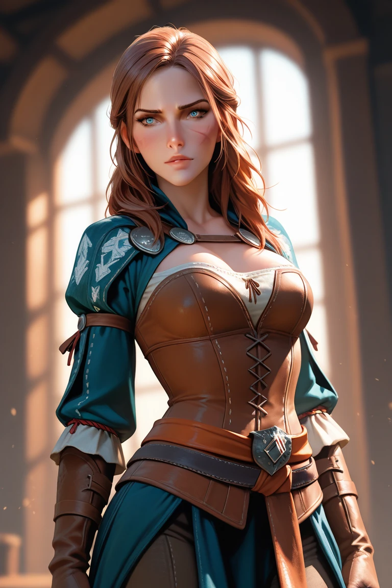 an image Nayane Laura Menequel XX weeks 13, a beautiful young woman with a friendly warrior appearance, detailed light honey eyes, long red hair, full body, ankle boots