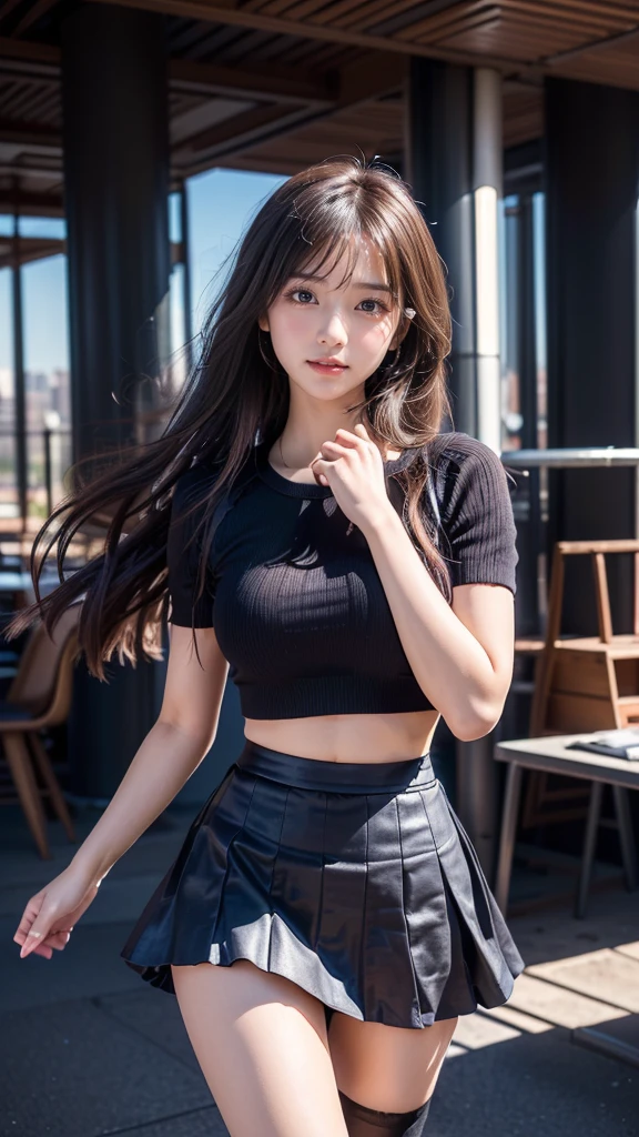 1 Girl,square,Soft Light,Chinese Beauty,sleeveless tops,Pleated Skirt,