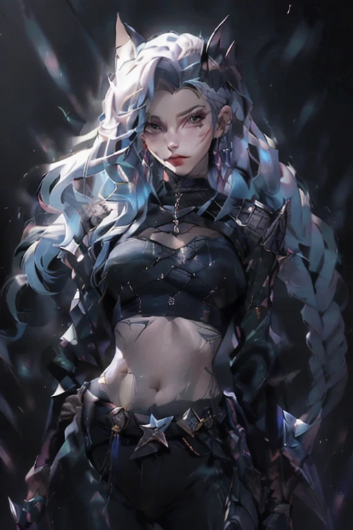 White elf girl, dark grey hair color, very long flowing hair, grey eye color, small eyes, realistic human eye shape, round eye shape, eyeliner, realistic face shape. black lace low cut lace shirt, portrait, wearing a black hood, black background, chest showing, NSFW, Depth of Field. looking at camera, dreamy look detailed eyes, detailed face, detailed skin, Ultra Detailed, Beautiful and Aesthetic, Masterpiece, Best Quality, shoulders showing. lace fabric, round chin shape. wearing black hood over hair. showing full upper body and face. wearing a black hood. hips showing, alot of flairs in background, zoomed out, hips exposed, black and gold. glowing,