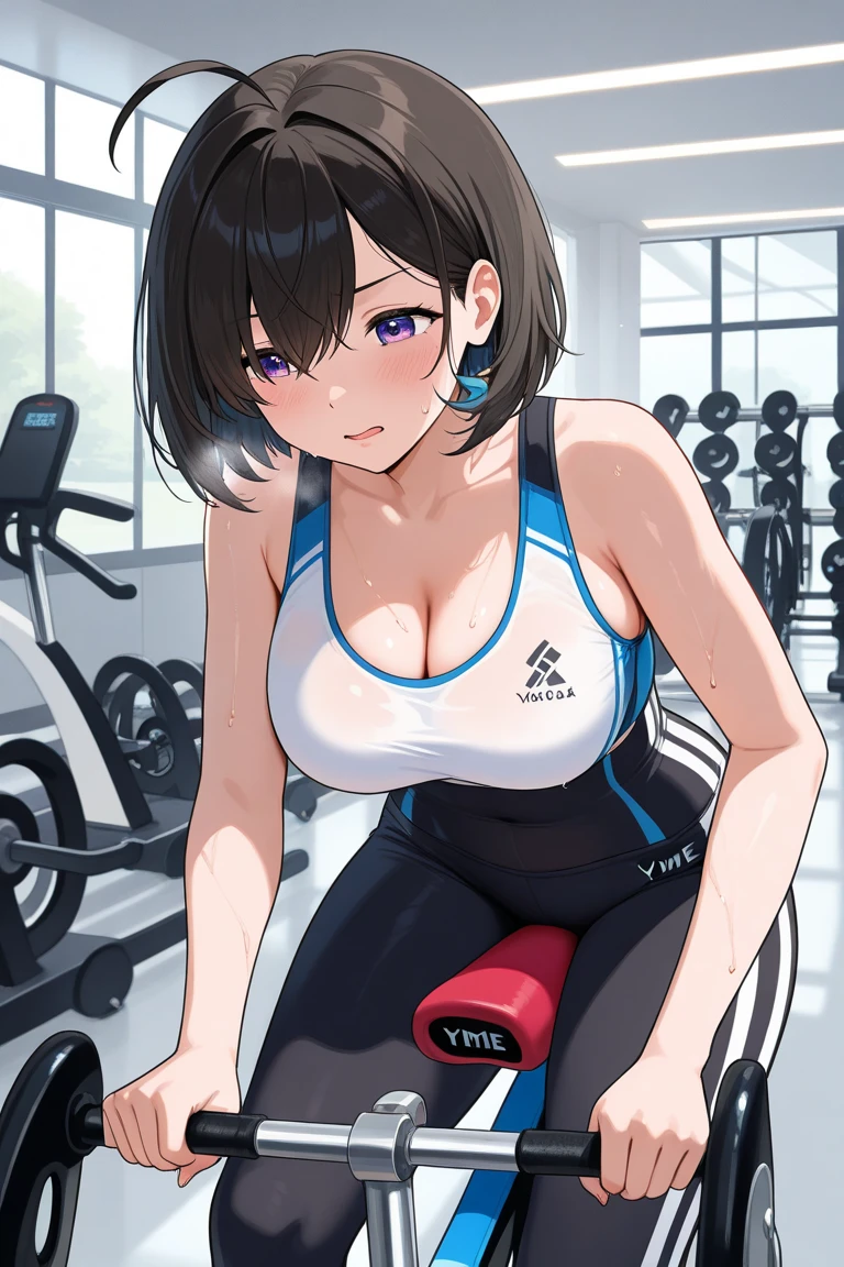 1girl pov, perpendicularPaizuri, , 1girl, 1boy, penis between the breasts, breasts squeezed together, , sportswear, dumbbell, titfuck while doing dumbbells gym sweat, under boob, cleavage, , sportswear design, sweat, pre cum leak, Adidas, midriff , , , , heavy breathing, , workout, accidental titfuck, 
