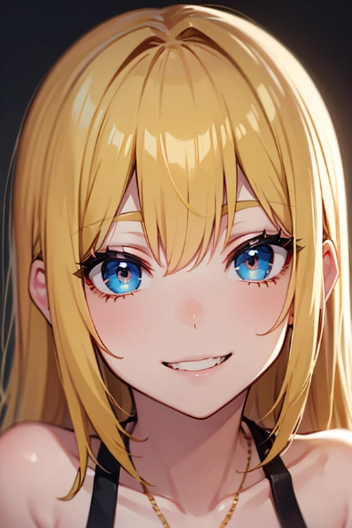(Best quality:1.3), Blonde hair double ponytail, Large breasts, off-the-shoulder shirts, LOP, Smiling, (Perspectives, closeup cleavage)