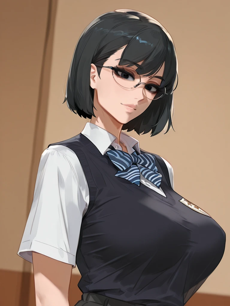 ((Glasses)),One Woman, Long Hair, (Black Hair:1.5),(Black Pantyhose), Sharp eyes, ponytail,mini skirt, shirt, Jacket, White shirt, suit, indoor, classroom, flight, View your viewers, (masterpiece:1.2), Highest quality, High resolution, unity 8k wallpaper, (shape:0.8), (Beautiful details:1.6), (Provocative eyes), Highly detailed face, Perfect lighting, Extremely detailed CG, (Perfect hands, Perfect Anatomy), (Large Breasts:1.5),blush, Small head,(Long legs)
