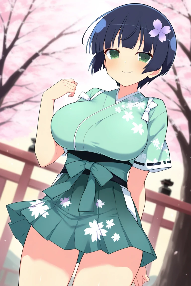 Black Hair、Two Side Up、semi-long、smile、beauty、Less exposed skin、cherry blossoms、Cute clothes、