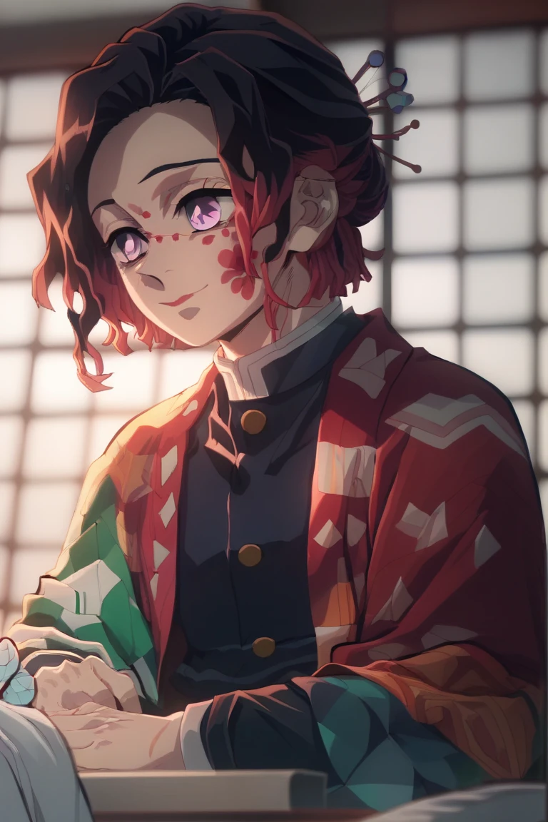(tanjiro:1.5), (OriginalOutfit,earrings),((forehead_scar, red_and_black_hair, red_eyes)), (realistic:1.2), (masterpiece:1.2), (highly_detailed:1.2), (solo, one person, 1boy:1.5),<lora:Tanjiro:0.9>