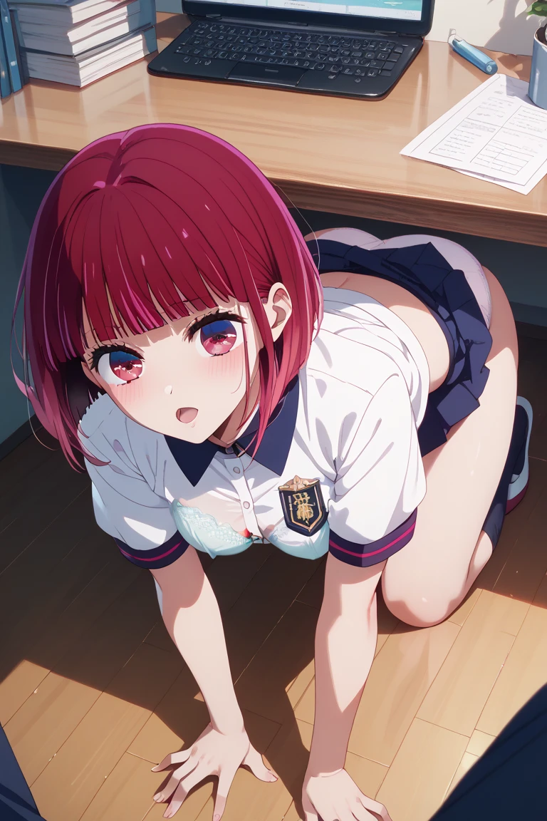 ((highest quality)), ((masterpiece)), (be familiar with), perfect face, short hair, red hair, (((toddler))), white frilled clothing, blue checked skirt, (((((girl trembling))))), vagina, (((((sex))))), ((((Motion blur)))), penis into pussy, penis into anal, can see a tits, ((closed eyes)), ((sexual face)), from front, bed room, ((((small breasts)))), (orange and black striped socks), (((scattering sweat))), cherry colored areola, cherry colored nipple, (spread legs), (((hold Your thighs))), (((((faceless male))))), nose blush, lying, Navel exposed, skirt lift, shirt lift, (hip swing), cowgirl position