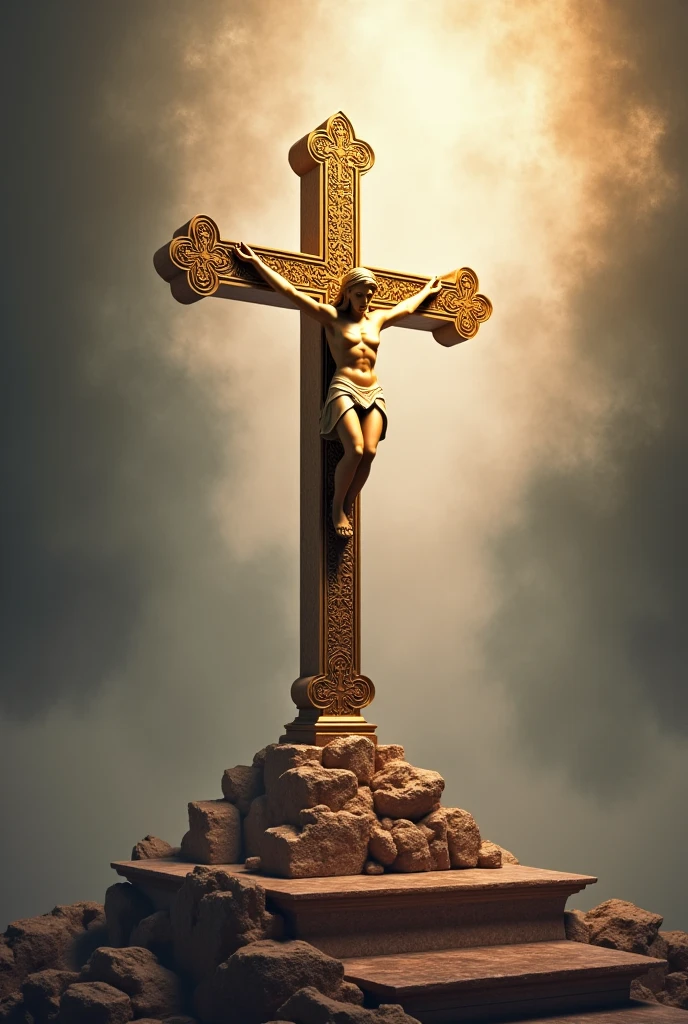 There is a cross with a cross with a golden cross, Crucifixo, Jesus na Cruz, Jesus na Cruz, Jesus Cristo na Cruz, crucifixion, cross composition, Santa Cruz, imagens religiosas, Cruzes, cruz, imaculadamente detalhado, Catholic, iconografia religiosa, O Senhor e Salvador, Cristianismo ortodoxo, imagens sagradas