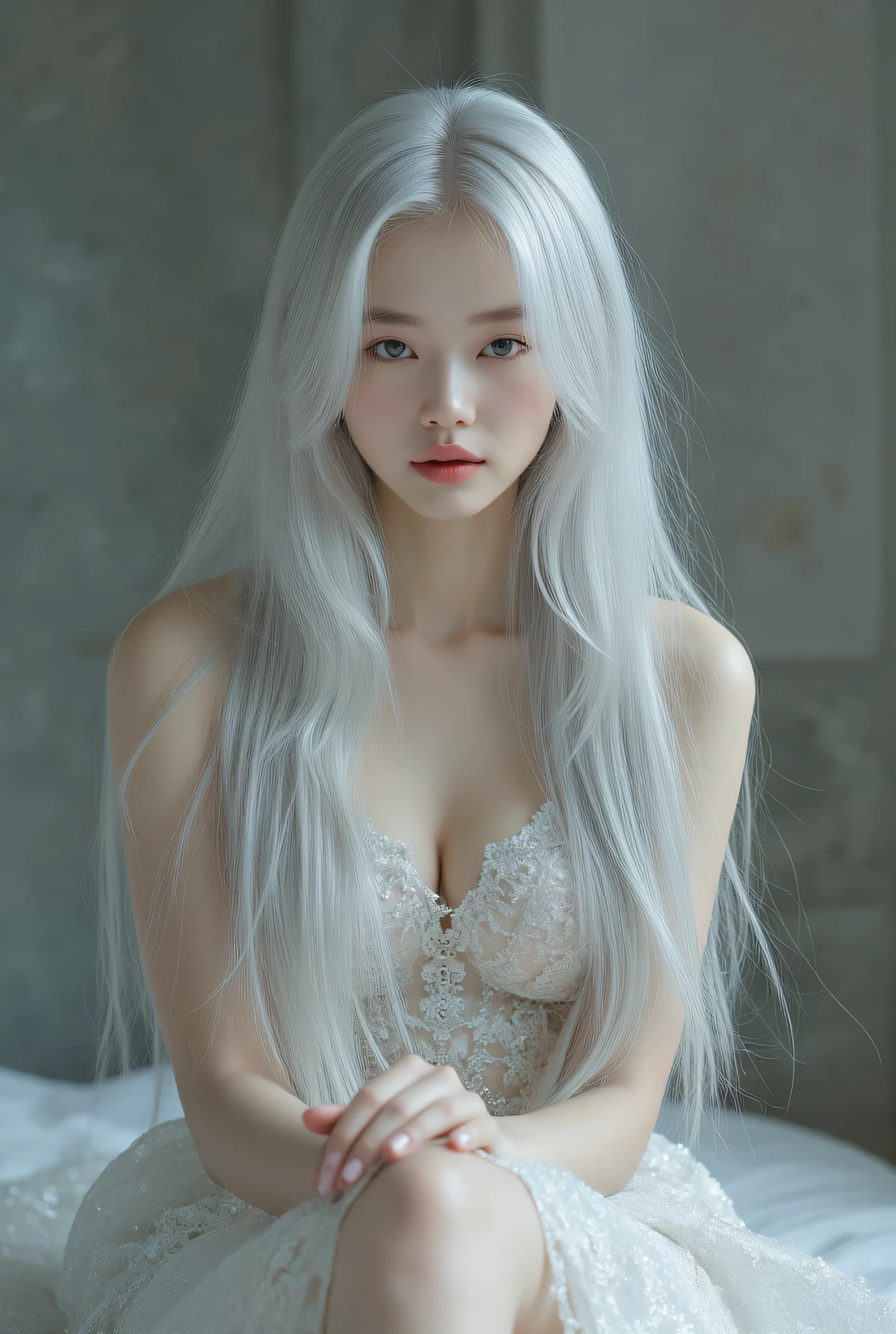 hyper-realistic picture of a hot girl with white hair