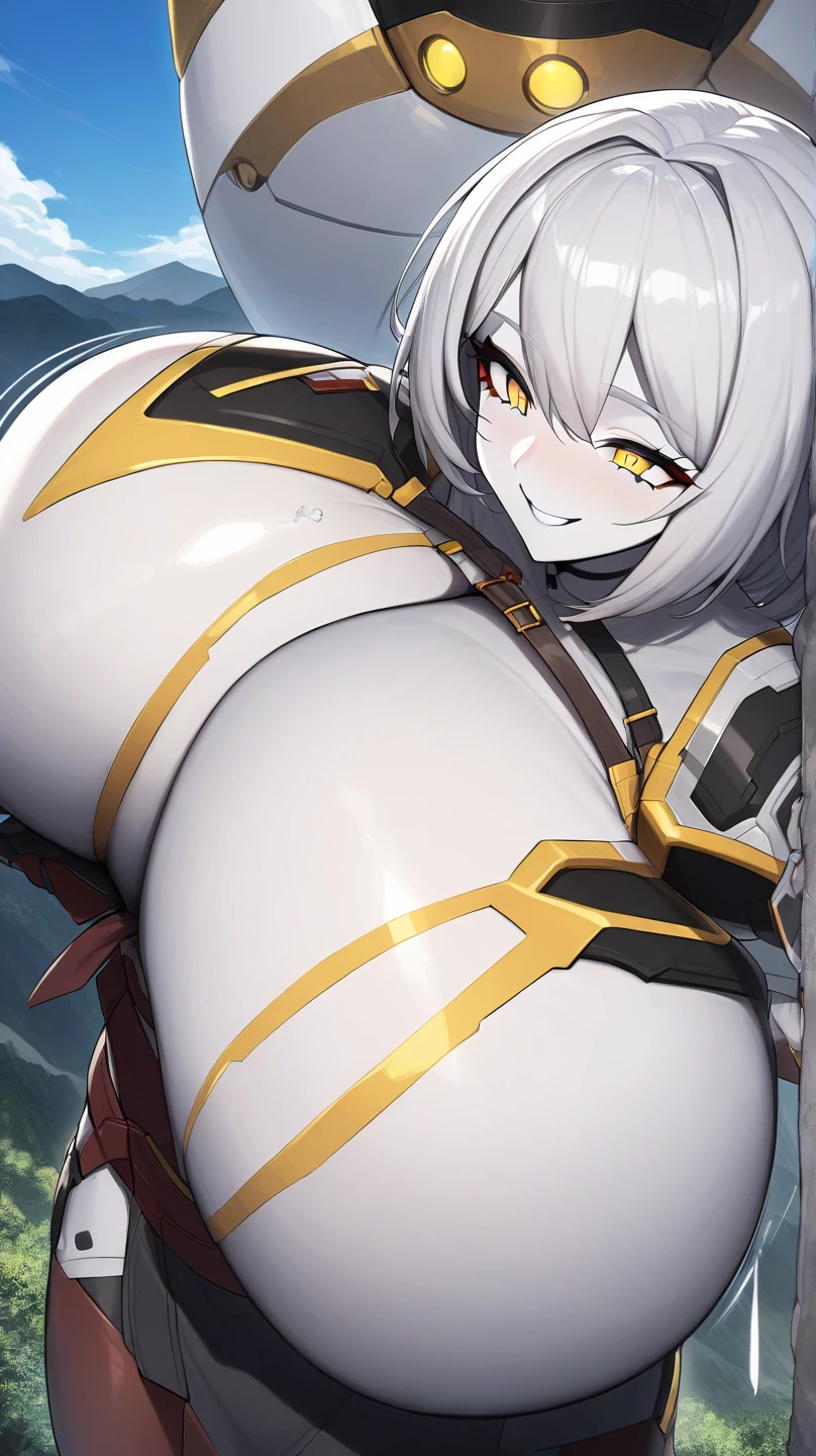 (masterpiece:1.2), (highest quality:1.2), perfect eyes, perfect face, perfect lighting, middle ages, sandy beach, 1 boy,blonde　red eye, ((((((hair over one eye)))))), Braid Styles, spiked hair, blunt bangs, bob hair, a braid, Ahoge, ((((nude)))), cute eyes, medium breast, glaring, open mouth, ((from above)), ((front)), ((from below)), arms behind back, orgasm, scared, , (abs), ahegao, smile+happy, fang, (((brown skin))), Thighhighs, greaves, boots, big breasts, dynamic pose