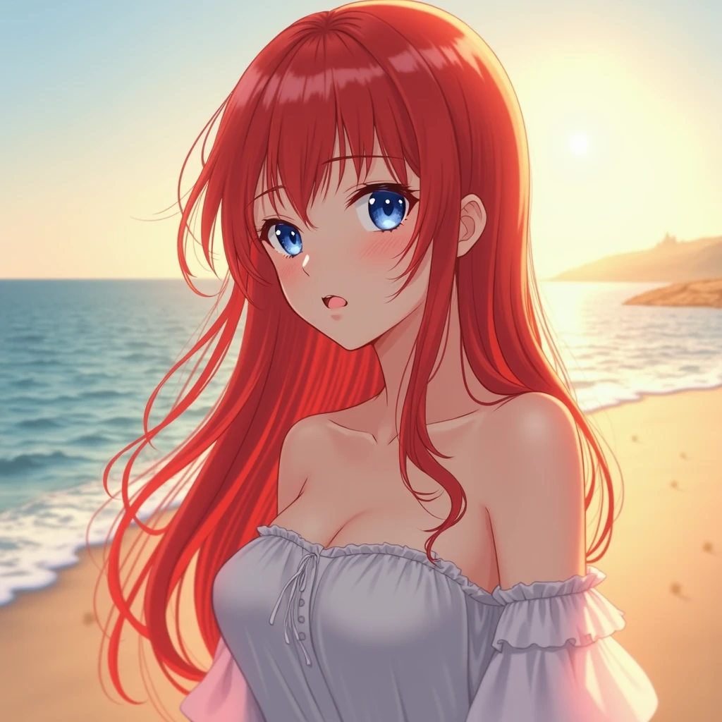 Rías Gremory red hair blue eyes with a bikini and on the beach Rías Gremory 