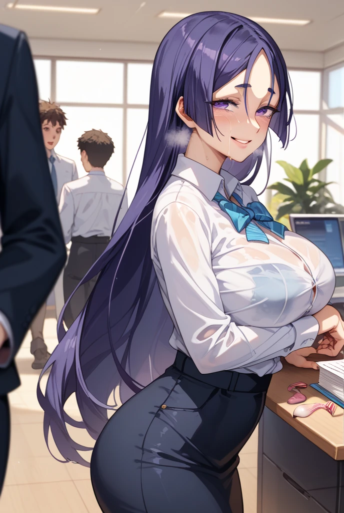 in the office,office girl is sitting on the chair, office girl is looking at upper right,( office suit,bra lift,mini skirt, open shirt , pulled bra, blush,surprised,nipples , handjob, cum on breasts),( ugly man is lifting girl's bra from behind),( ugly man is grabbing breasts from behind) ,slim,
