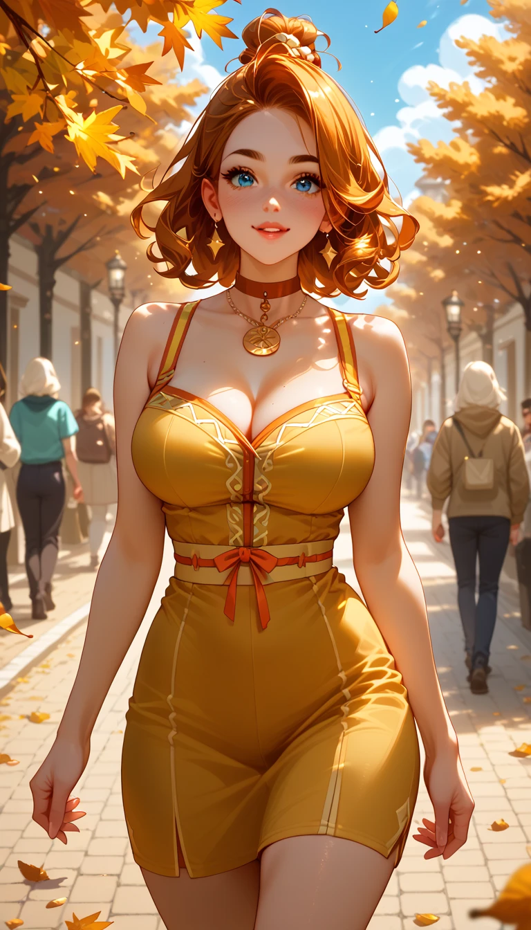 16K, Ultra High Definition, Super detailed, Shiny detailed hair, detailed face, fantasy landscape, solo, looking at viewer, {{best quality}}, {{masterpiece}}, {{ultra-detailed}}, {detailed light}, ultra high quality eyes, detailed eyes, perfect eyes, large eyes, detailed yellow eyes, beautiful lips, Brown hair, short hair, horn, beautiful, skinny body, white skin, slutty, ??????, suggestive