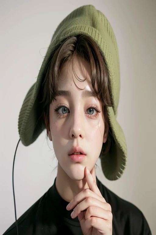 A ten year old girl, redhead, lick penis, with short curly hair and green eyes
