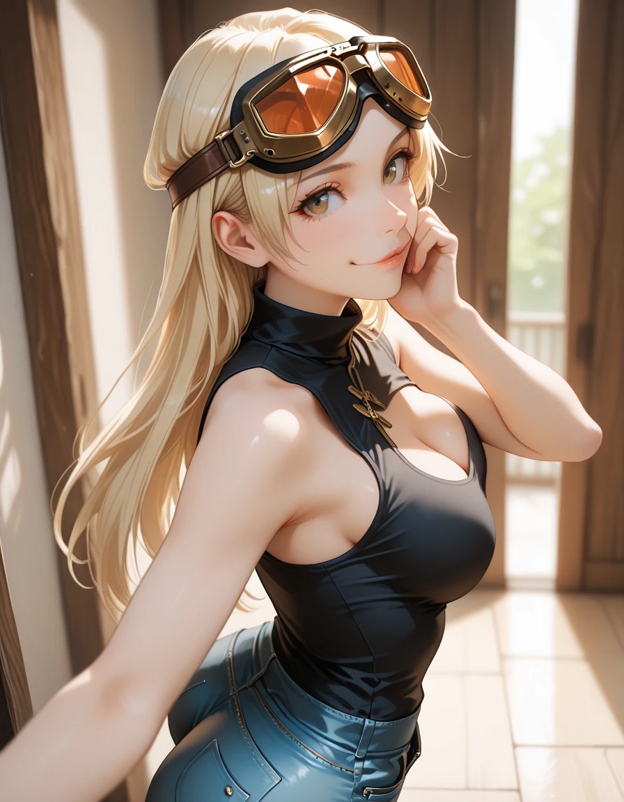 beautiful cute cute gentle kitty, with kind blue eyes, business, cyberpunk, ornate, mesmerizing eyes: beautiful fabulous beach in the background, studio lighting, close-up face, wearing fashionable sunglasses, laughing, looking forward, portrait orientation, gold chain, showing teeth, cartoon, anime,golden background,hyperrealism