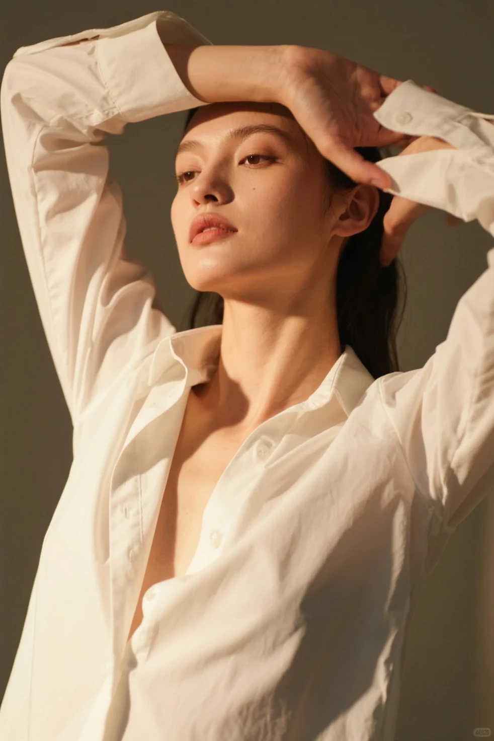 Best Image Quality, Masterpiece, Ultra High Definition, (Fidelity: 1.4), Photo, 1 Woman, Torn Sailor Suit, Movie,Room, Bed, (Ripped Clothes: 1.5), Naked Shoulders, Yawning Face, Sleepy Face, Wet Crotch, Seduction, Seductive Face, Random Hairstyle, Smile, Rough Breath, Lying on Your Back, Lying Up, Raising Your Arms, HyperSmoke, Dark Background, Black Background, wlop, from above,
