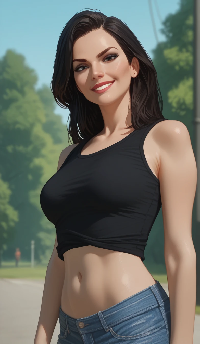 1 girl, very short black hair, best quality, high resolution, clear image, very high resolution, (fidelity: 1.4), photo, day, best quality, 8k, (masterpiece: 1.3), (very slim, slim, very muscular figure: 1.3), ultra-realistic, woman poses for a photo and smiles, looks straight into the camera, summer, stands on a path leading to the top of a mountain, peaks of other mountains visible, (Anastasia ovchinnikova ), black short hair, short black hair with a fairy-tale hairstyle, with short hair (Olga Buzova), short black hair, like (Alina Ivanchenko), short dark hairstyle, fairy-tale hairstyle, (Julia Gorokhova), (very slim, slim, very muscular figure: 1.3), skin with very accurate texture, skin pores visible, ultra realistic image, short black fairy-tale hair, skin with very accurate texture, skin pores visible, beautiful hands, very clear navel, outdoors, best quality, very high resolution, raw photo, bright diffused light, black sports shorts, short white sports T-shirt,