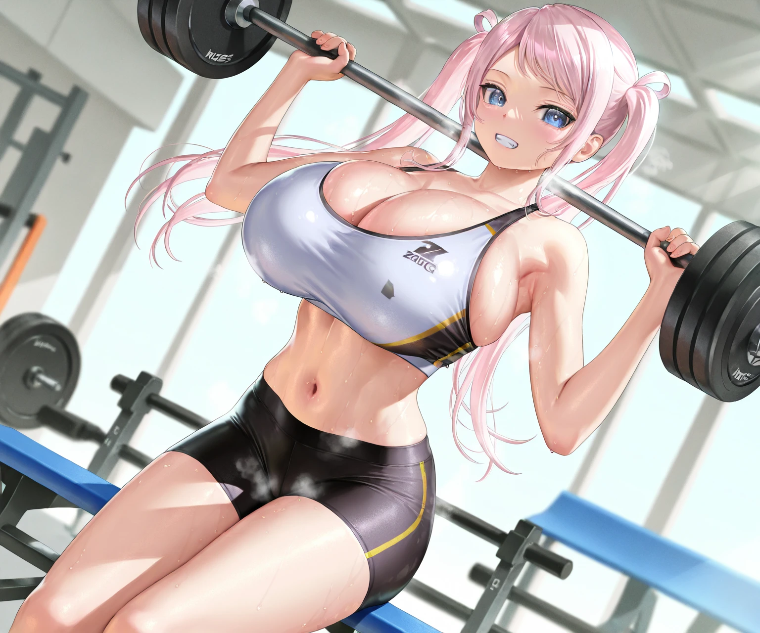 Pussy, Shaved, Short Hair, Japanese women, Gym, dumbbell