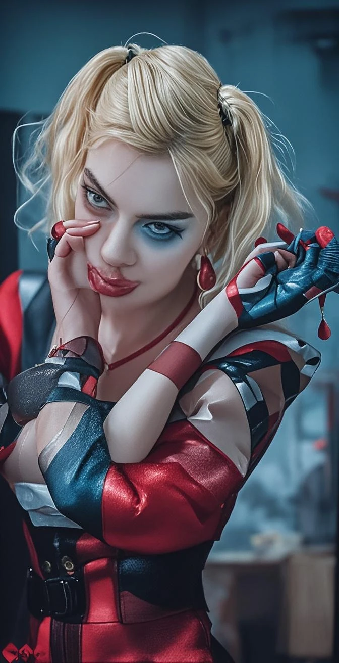 oft porcelain skin, beautifull Harley Quinn with shotgun64k highly detailed digital art, 64k high quality detailed art, 3d render character art 64k, detailed digital 2d fantasy art, detailed fantasy digital art, 64k detailed digital art, hyper realistic textures, natural textures, elegant, super detailed, photo realistic, ultra realistic, intricate details, Cinematic, ambient occlusion, volumetric lighting, shot on Sony A7S III, f/ 9. 0, 1/ 500, sharp focus k unsaturated, masterpiece, best quality, ultra detailed.