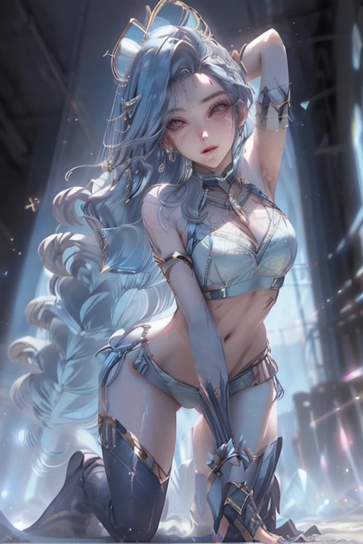 ((masterpiece、Highest quality、Super Fine、High resolution、Genuine、Sharp focus))、Face Light、((And yet delicate and beautiful))、Female Elf、Deedlit、((Silver Hair))、((Ponytail)),Round face、Sexy figure、((Black knee-high socks))、Fantasy Characters、((Large Breasts)),((Bright eyes)),Emphasize cleavage((Spread your legs wide)),,Embarrassed,,,((The clothes worn by Chun-Li)),((Skirt with a large slit)),((Sparkling Eyes)),((dark skin)),((Dark Skin)),((Long skirt)),One Girl,Knee-high boots,Short sleeve,Glossy clothing,Chinese clothing