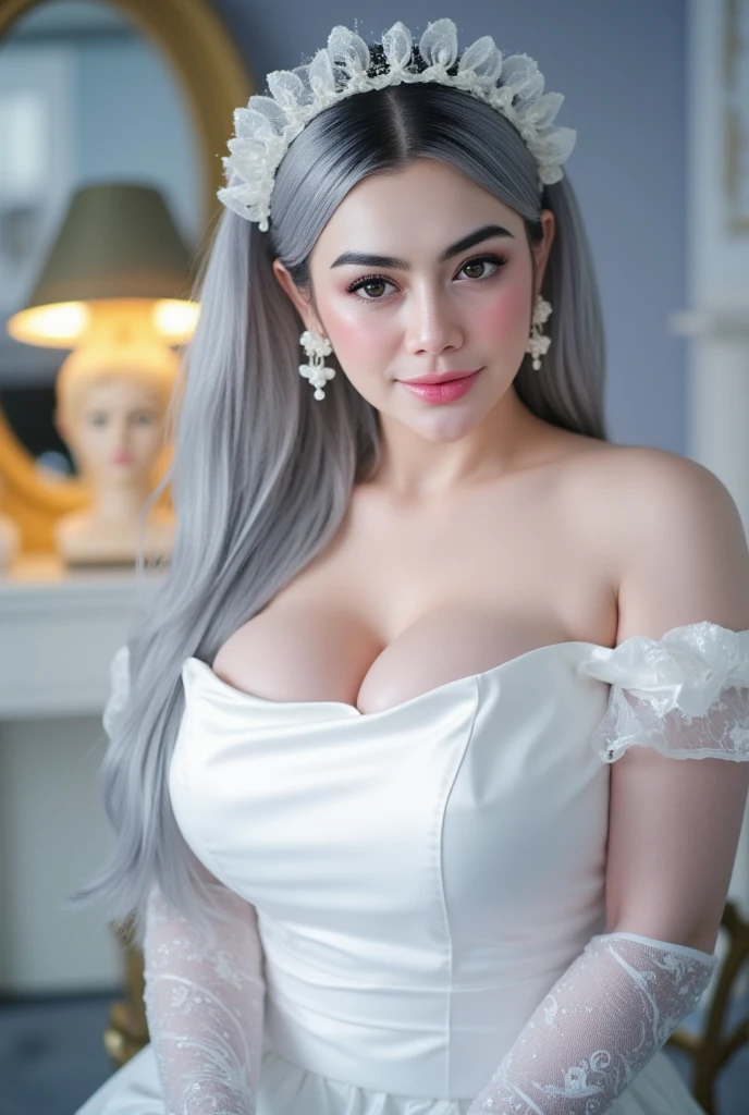 1Women, unique faces, (beautiful women, white hair), (smile:1.2), (beautiful lace costumes), (Best Quality:1.4), Realistic, extremely detailed CG unified 8k wallpaper, highly detailed, High-definition raw color photos, professional photography, Realistic portrait, Close up portrait of Women, Outdoors, Beautiful scenery, grassland, nature, vastness, elegance, Beautiful detailed, upper body photos, (Fine face:1.2),