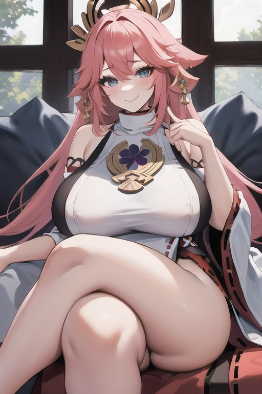 masterpiece, best quality, beautiful art, high resolution, well formed hands, body and fingers, 1 woman, solo, Bremerton, adult, big breasted, cleavage, full body, cosplaying as Mai Shiranui, long hair , hair ornament, gorgeous legs and thighs, ryona , in peril, , defeated , knocked out, passed out, unconscious, closed eyes, laying down on the sand, exposed extended body, sexy defeated pose, sexy smirk on her face, showing vulnerability and helplessness, defeat and KO scene, martial arts tournament on the beach