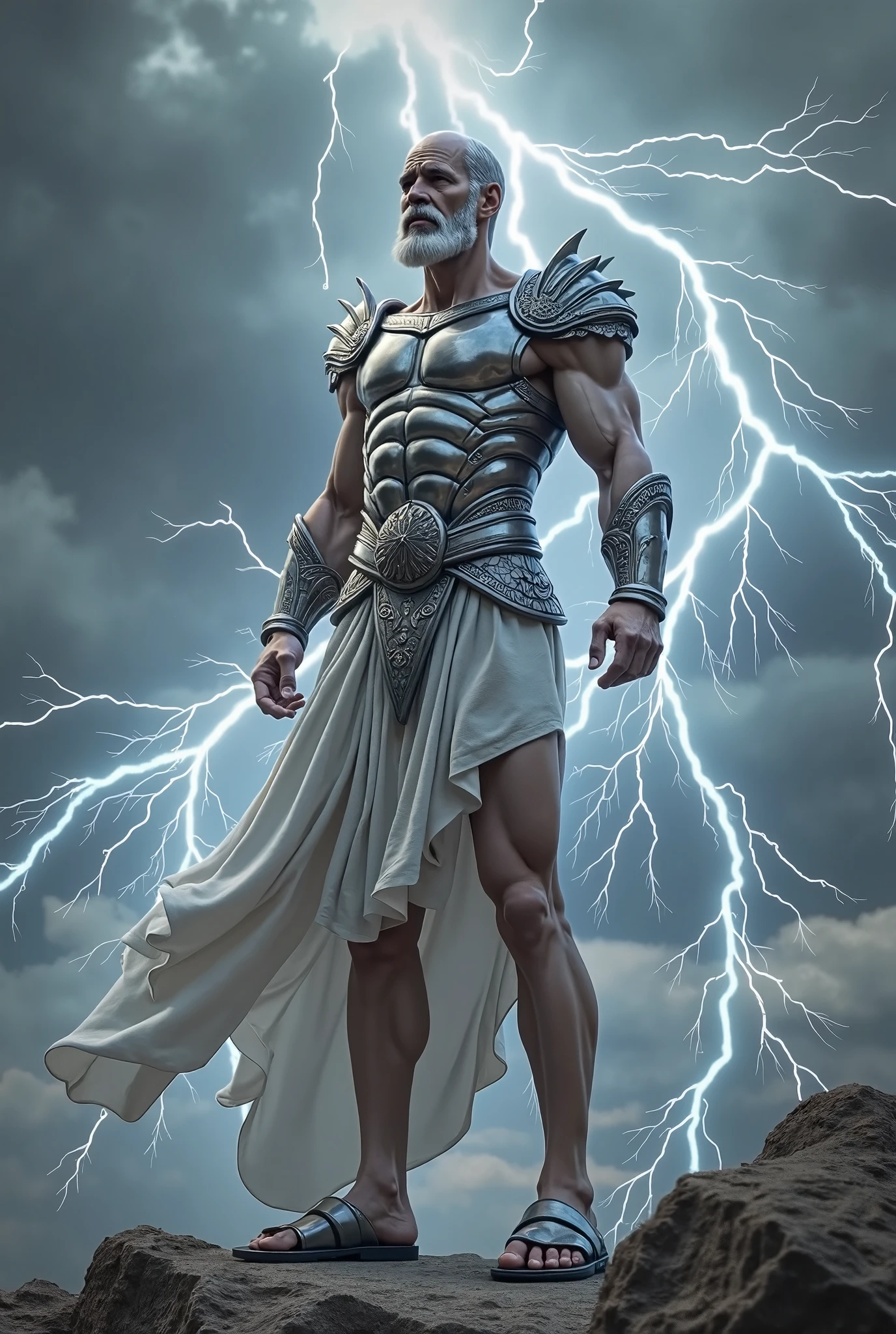 monument, epic scene of zeus, lightning, sharp focus, fantasy, concept art, dynamic lighting, epic composition, Michelangelo style, chiton, peplos, anise, chlamy,