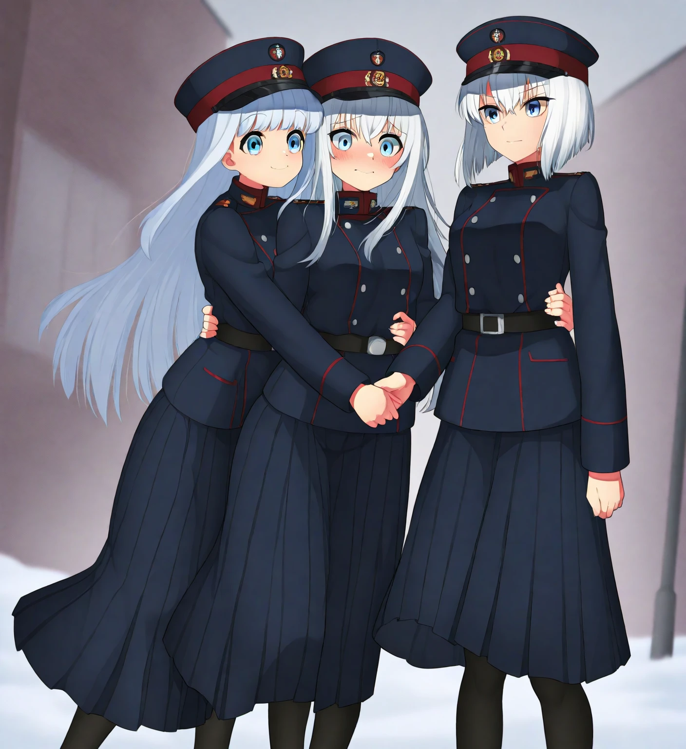German-style military uniform,world war 2，army suit，Deutsche，Nazi，German Third Reich，Commander，Generals，thedemongirl，luminous red eyes，Demon anime，anime style like fate/stay night，Anime shoujo protagonist，solo person，whaite hair，hair straight，Long, waist-length hair
