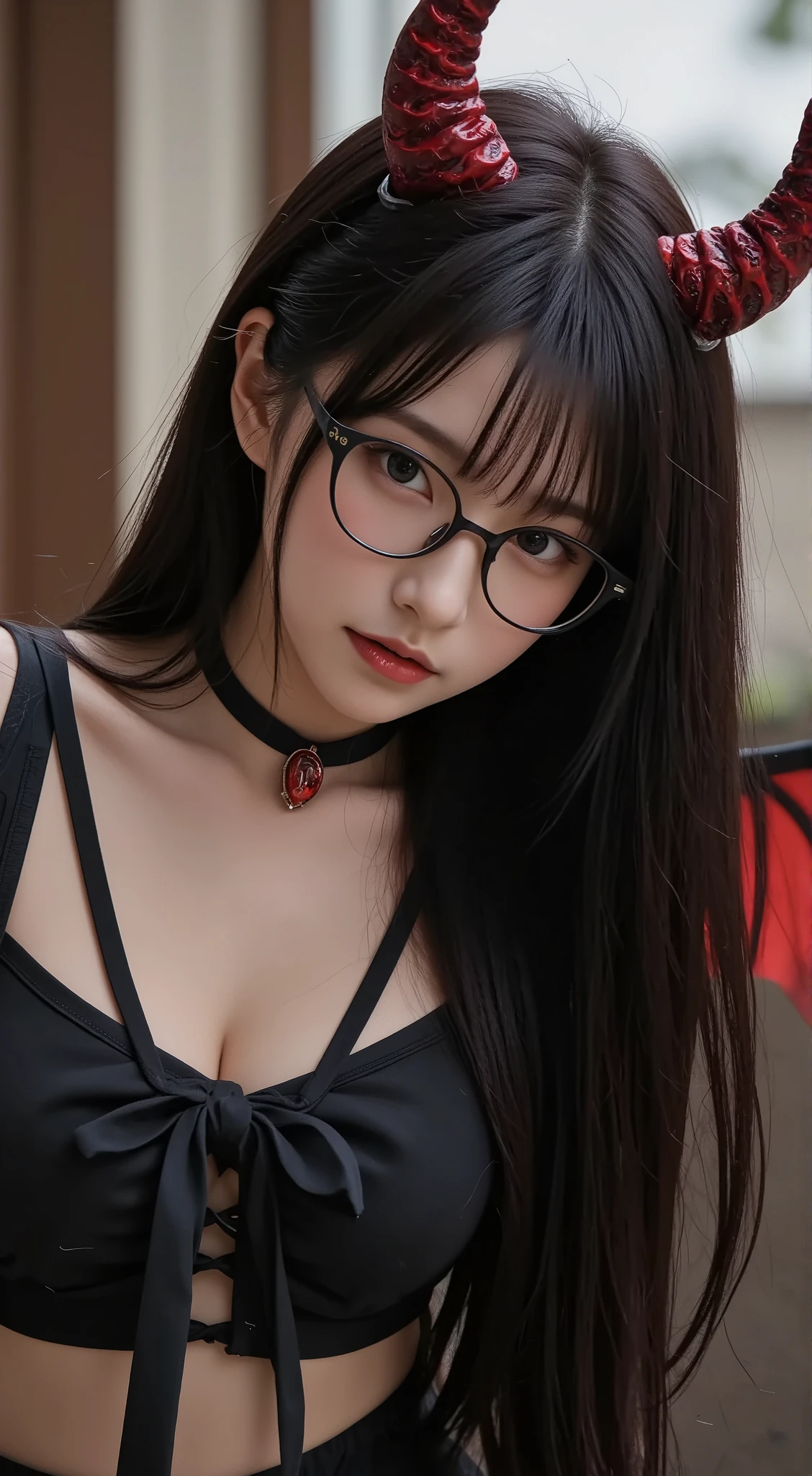 got itですかですか、(Best illustrations)、8K UHD resolution、intricate details、highest quality、Realistic、Super detailed、Best lighting、Best Shadow、Soft lighting、Ultra HD、Ultra-realistic、Tyndall effect、Photorealistic、(high detail skin:1.2)、 (intricate details, Compensate, Face to face with the ren_v1:0.5), (got it, Beautiful and delicate face, got itですか, Beautiful and delicate eyes, Perfectly balanced face, High Resolution Skins, Fine skin, Optimal ratio of four fingers to one thumb, Place your arms under your chest, Red tattoo on lower abdomen、Wow!, Wide Hips, Smooth abdomen, Thin, pale skin, __fashion__, __hair__:1.25)、Digital single-lens reflex camera、 Absurd、Beautiful devil woman from hell, Surreal Female Portraits by David Hockney and Alphonse Mucha, Portrait of a seductive woman、Fantasy art, Chinese Doll、Chinese actress、Dungeons、Dragon、devil&#39;Palace of、devil&#39;torture chamber、night、Dark Style 、In the Dark、(detailed spooky background:0.8), magic、 1 girl、Evil Nun、Dark Necromancer、Succubus、devil&#39;Daughter of、Shinonome Umi、Bat Wings，(((devil&#39;Horn)))、 ((((Huge glasses, Nerd Glasses, Thick glasses, Round Glasses)))),(((Big Breasts)))、(devil&#39;tail)、(Red eyes are shining:1.6)、The red eyes are very clear and detailed, Your eyes are so beautifully made up, ((Red eyes:1.0)),Intricate tattoos, demonic Intricate tattoos, Thigh Tattoo, Body tattoos, masterpiece、The most beautiful face、Baby Face、Cute Smile、beautiful plump red lipuscular Captivating body、devil&#39;Captivating body、devil style、Fascinating black magic costume、(((A shiny red snake is wrapped around her body.)))、The long-haired、Braiding、Black hair、Ponytail distortion、, Ponytail with a bow tied at the back of the hair, Beautiful expression、Body Up、big breasts emphasize、bust,  Super tight chest, Breast Augmentation Surgery, Her breasts are very big and round,Tight waist、Wide ass、 secret key, Cowboy Lens, (Black Phoenix Dress: 1.0),  devil crown,  Red shiny gemstone necklace、Jewelry G Wise,  Please wear bla