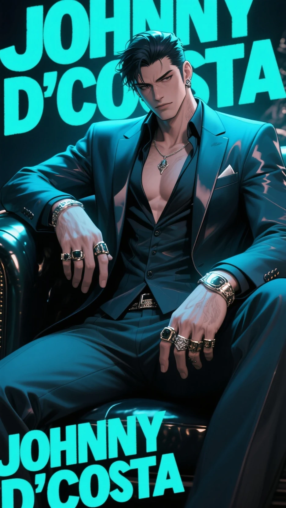 8k, highly detailed, photo realistic, a man with a tattoo on his chest and a chain around his neck,