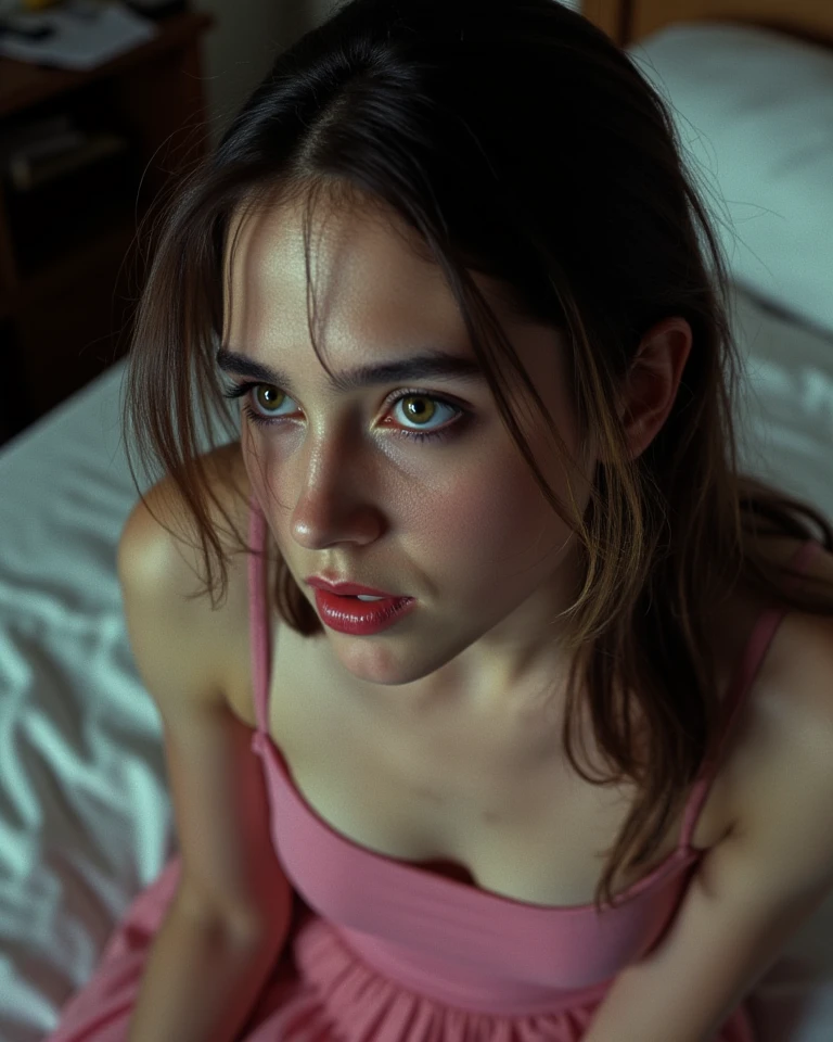 photography of a 20yo woman, perfect face, fully dressed, use the same face, masterpiece, same face, Princess Leia Cosplay, Chained, Photoshoot setting, Star Wars Lingerie, Seductive pose