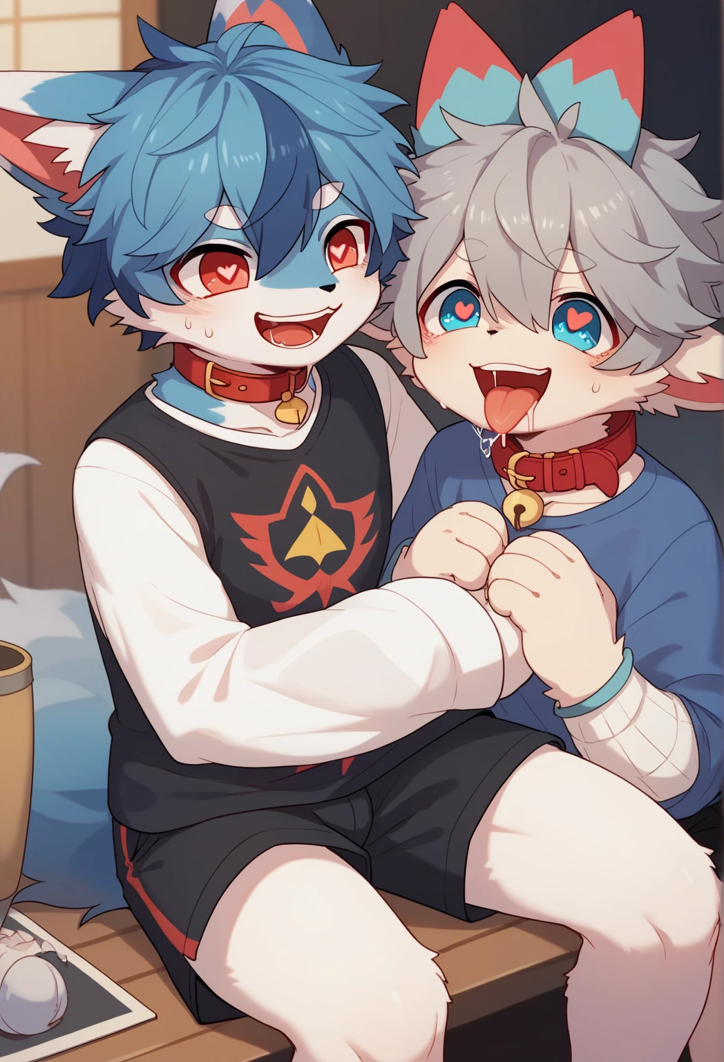 beautiful eyes,{best quality}, {very aesthetic}, {ultra-detailed}, {best illustration}, nsfw,(2boys:1.9),eyes wide open,(silver hair:1.3),(long hair:1.9),(Fox ears:1.2),((testicles, perineum:1.4)),2d,Anime Face,(No tear bags),(bangs between eyes),((flat chest)),Steamy skin,skiny boy,(pale skin:1.4),Transparency,A seductive smile,(fem boy),(flat chest),dooring,((blushing)),Beautiful Nose,perfect anatomy,teen ager,Medically correct human body,flat chest,(shota:1.8),(otoko no ko:1.8),(pov foccus),(2eyes),Swelling,(Perfect Nakedness:2),(bukkake:1.8),Lift your butt,Lower your upper body,(pov hands:1.5),(anus grab:1.2),open anus,(deepthroat,irrumatio,:1.6),Swallowing penis