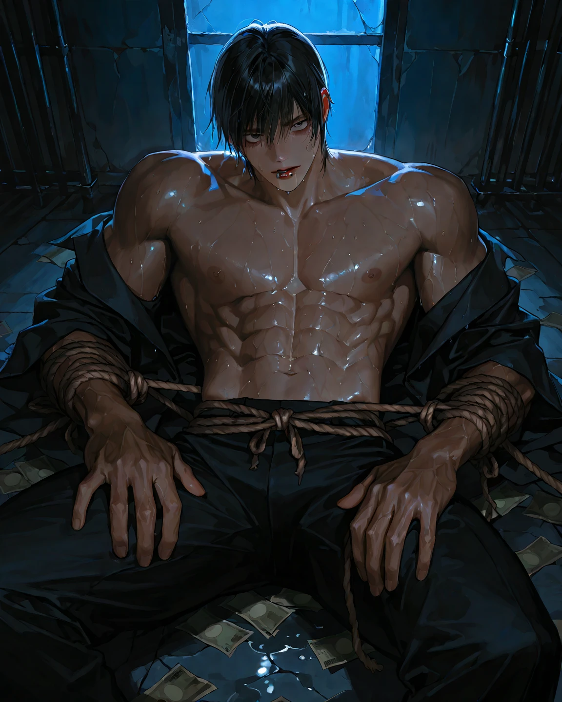 フォトリアリスティック,Tong,White good-looking thong,Asian shirtless abs rub moist muscleassive bulge